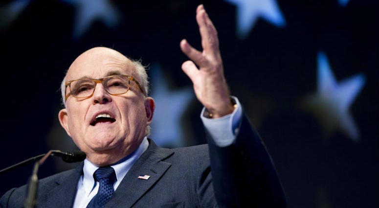 FILE - In this May 5, 2018, file photo, Rudy Giuliani, an attorney for President Donald Trump, speaks at the Iran Freedom Convention for Human Rights and democracy in Washington.